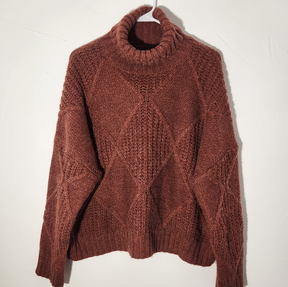 FABLE Oversized chunky thick knit cowl neck sweater burnt orange size Medium